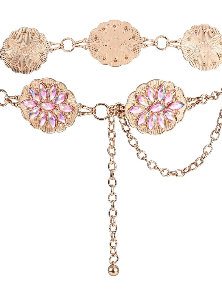 Concho Belt For Women, Bling Pink Rhinestone Western Cowgirl Waist Chain Belt Ad
